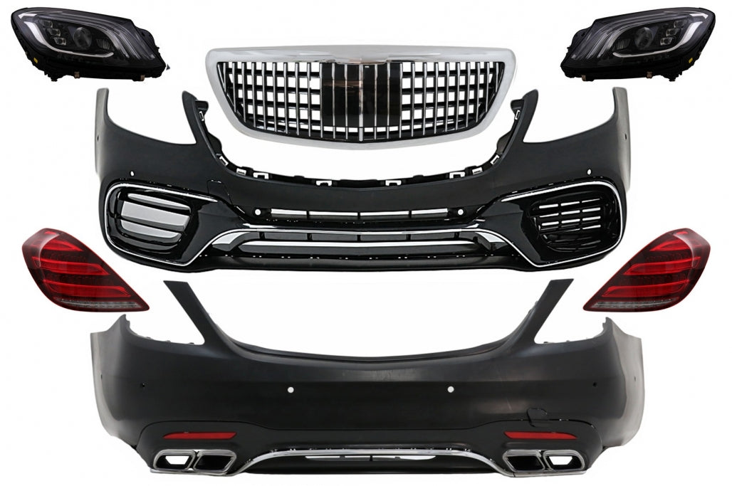 Complete Facelift Body Kit S63 Design with Chrome Exhaust Muffler Tips for Mercedes S-Class W222 LHD (2013–06.2017)