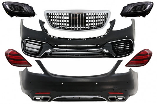 Complete Facelift Body Kit S63 Design with Chrome Exhaust Muffler Tips for Mercedes S-Class W222 LHD (2013–06.2017)