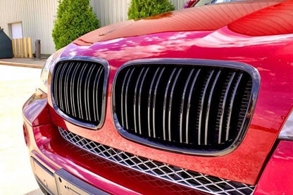 Double Slat Kidney Grilles Black Lacquer for BMW X5 E70 (2007-2013) X6 E71 (2008-2011)