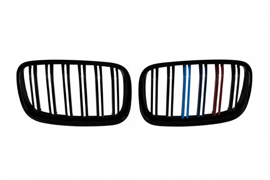 Double Slat Kidney Grilles Black Lacquer with M Decoration for BMW X5 E70 (2007-2013) X6 E71 (2008-2011)
