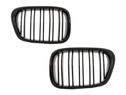 Double Stripe Kidney Grilles Piano Black for BMW 5 Series E39 (1997-2003)