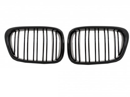 Double Stripe Kidney Grilles Piano Black for BMW 5 Series E39 (1997-2003)