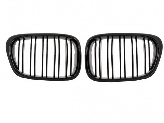 Double Stripe Kidney Grilles Piano Black for BMW 5 Series E39 (1997-2003)