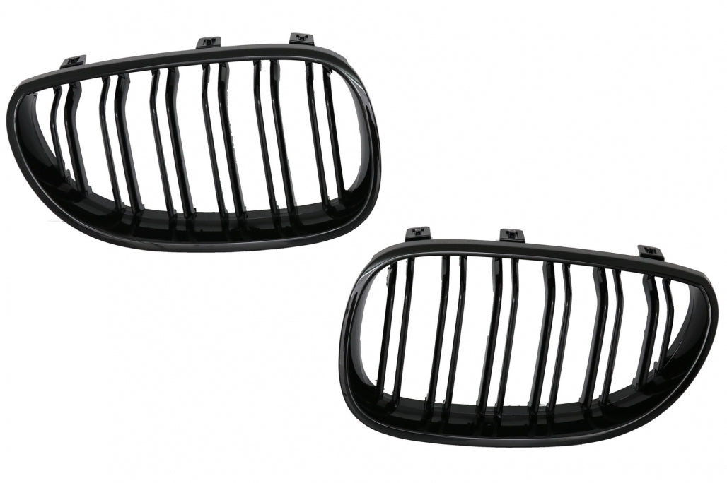 Double Stripe Kidney Grilles Piano Black for BMW 5 Series E60 E61 (2003-2009)