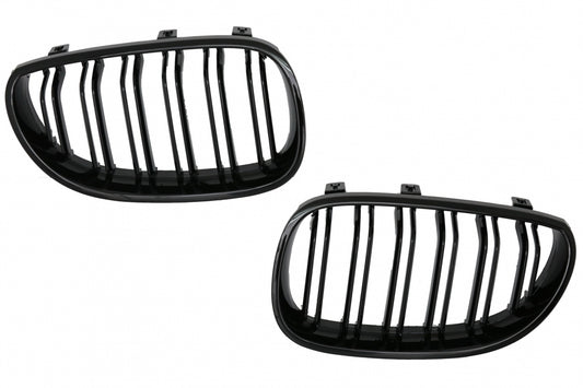 Double Stripe Kidney Grilles Piano Black for BMW 5 Series E60 E61 (2003-2009)