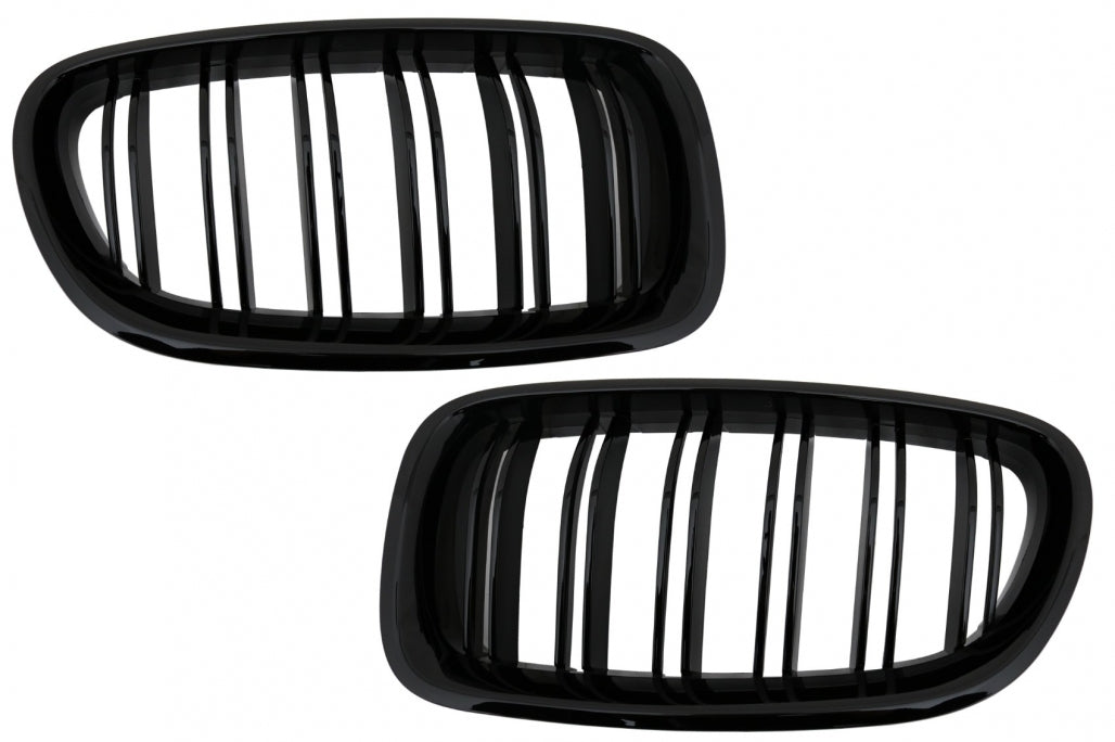 Double Stripe Kidney Grilles Piano Black for BMW 5 Series F10 F11 (2010-2017)