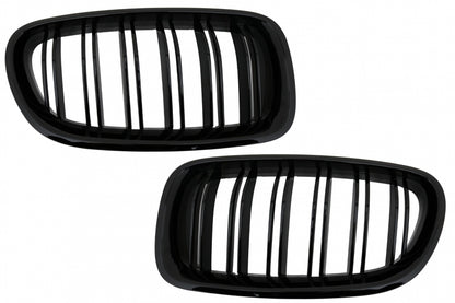 Double Stripe Kidney Grilles Piano Black for BMW 5 Series F10 F11 (2010-2017)