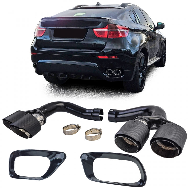 Exhaust Tailpipes Carbon Twin Pipe for BMW X6 E71 30d 40d M-Package (2008-2014)
