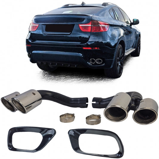Exhaust Tailpipes Twin Pipe Chrome for BMW X6 E71 Diesel 30d 40d M-Package (2008-2014)