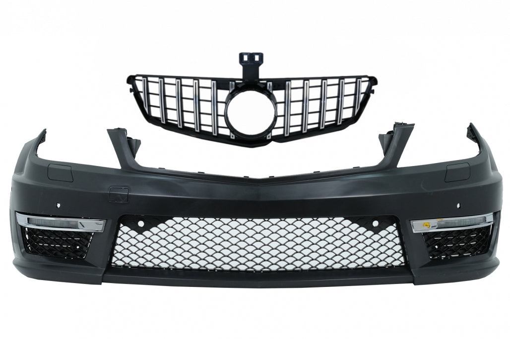 Front Bumper C63 Facelift Look with GT-R Panamericana Grille Chrome for Mercedes C-Class W204 S204 (2007–2015)
