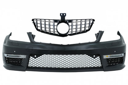 Front Bumper C63 Facelift Look with GT-R Panamericana Grille Chrome for Mercedes C-Class W204 S204 (2007–2015)