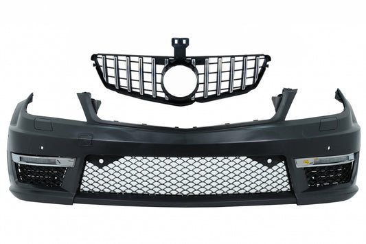 Front Bumper C63 Facelift Look with GT-R Panamericana Grille Chrome for Mercedes C-Class W204 S204 (2007–2015)