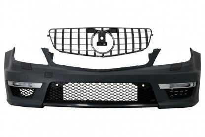 Front Bumper C63 Facelift Look with GT-R Panamericana Grille Piano Black for Mercedes C-Class W204 S204 (2007–2015)