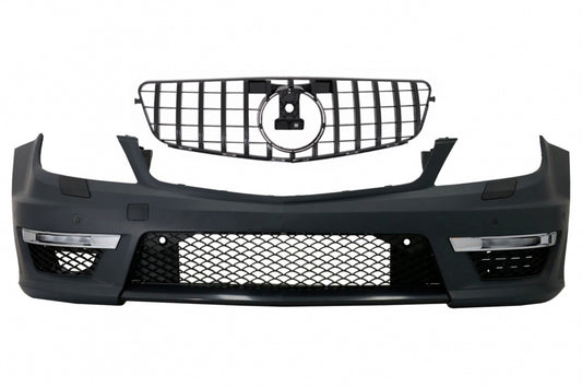 Front Bumper C63 Facelift Look with GT-R Panamericana Grille Piano Black for Mercedes C-Class W204 S204 (2007–2015)