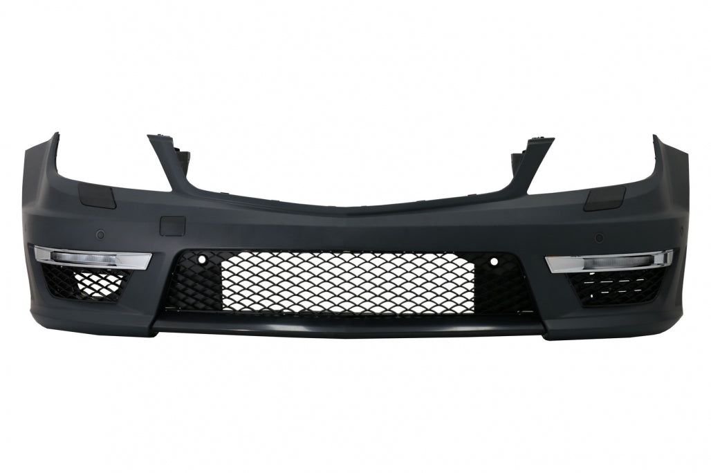 Front Bumper C63 Facelift Look with Single Frame Grille Piano Black for Mercedes C-Class W204 S204 (2007–2015)