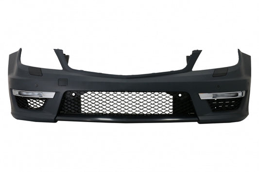 Front Bumper C63 Facelift Look with Single Frame Grille Piano Black for Mercedes C-Class W204 S204 (2007–2015)