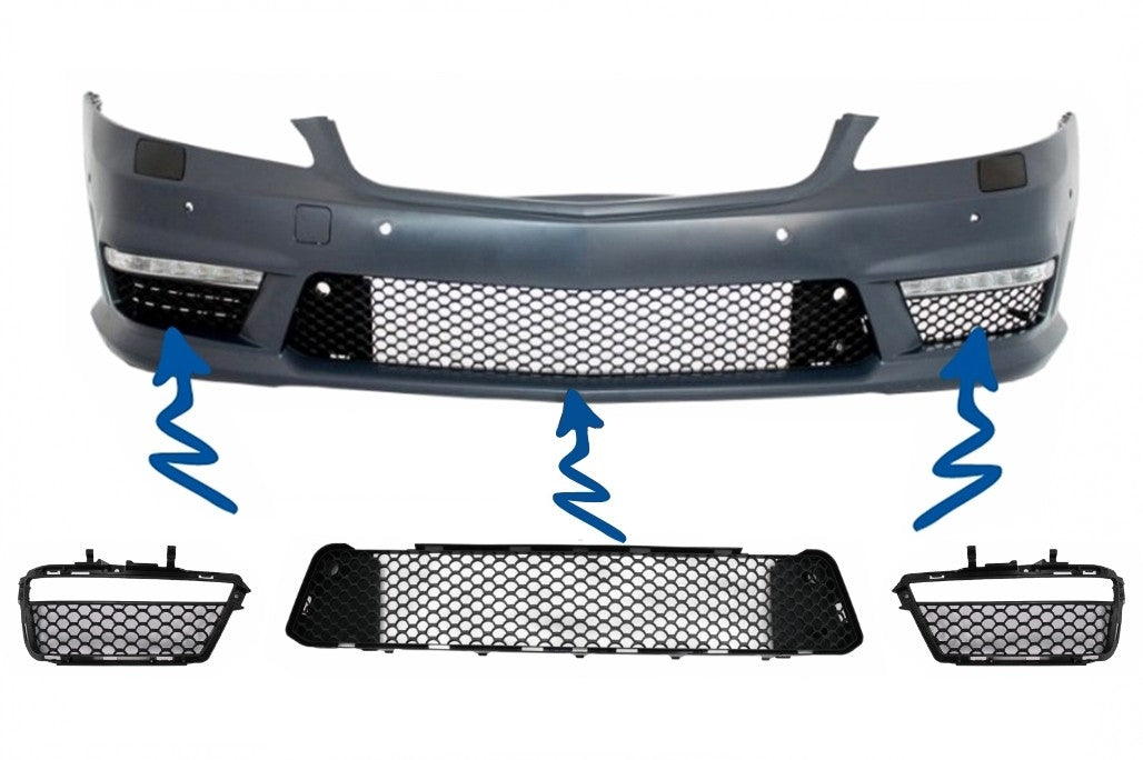 Front Bumper Central Lower Grille and Side Grilles for Mercedes S-Class W221 (2005–2012) S63 S65 Design