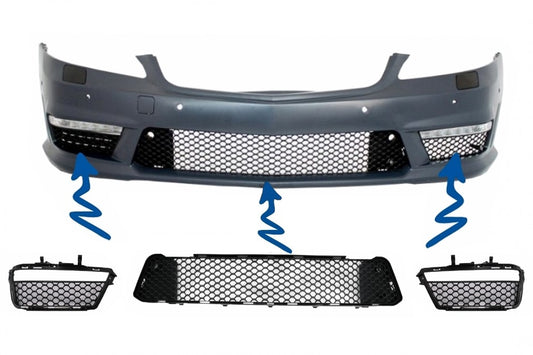 Front Bumper Central Lower Grille and Side Grilles for Mercedes S-Class W221 (2005–2012) S63 S65 Design