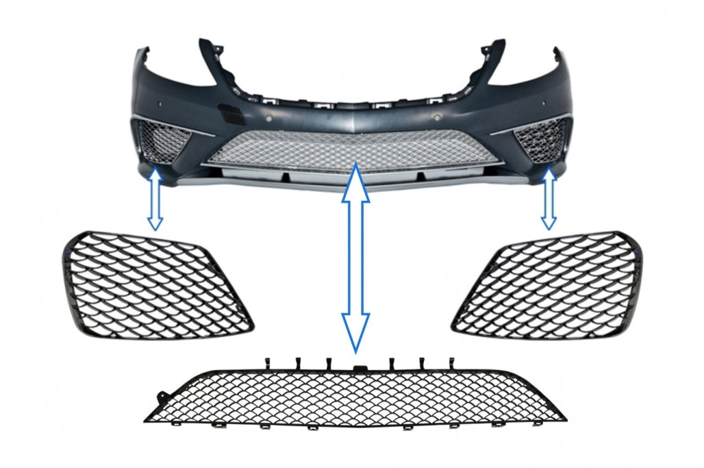 Front Bumper Grille Assembly S63 Look Piano Black for Mercedes S-Class W222 (2013–2017)