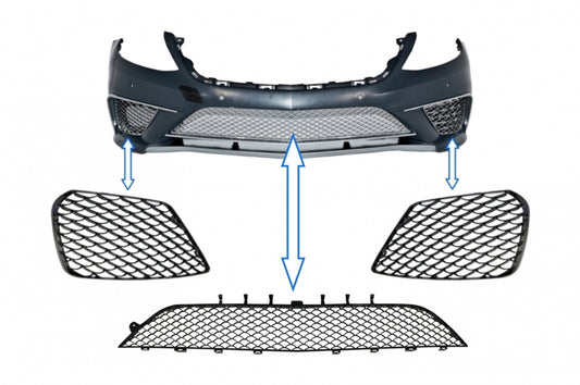 Front Bumper Grille Assembly S63 Look Piano Black for Mercedes S-Class W222 (2013–2017)