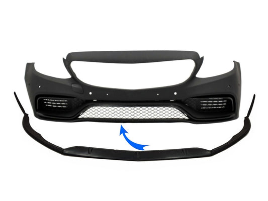 Front Bumper Lip Edition 1 Design Matte Black for Mercedes C-Class W205 S205 C205 A205 (2014–2018)