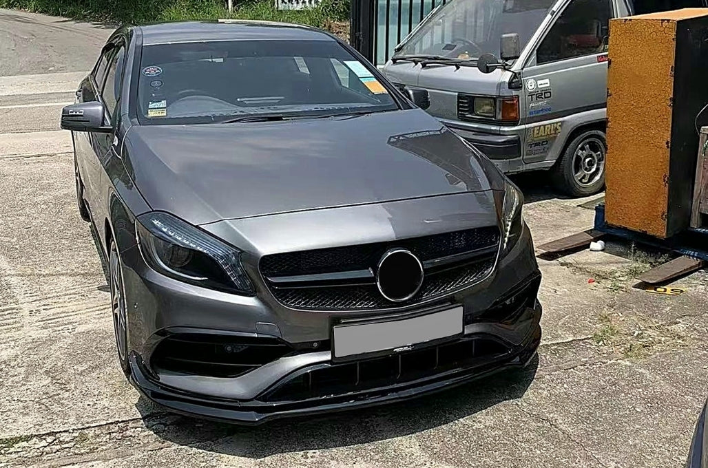 Front Bumper Lip Extension Piano Black for Mercedes A-Class W176 AMG Facelift (2015–2018)