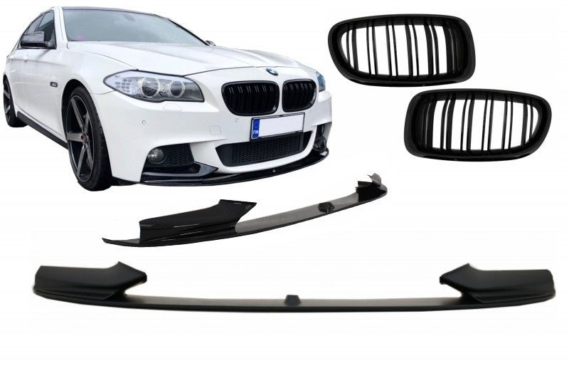 Front Bumper Lip M-Performance with Double Stripe Kidney Grilles for BMW 5 Series F10 F11 (2011-2017)