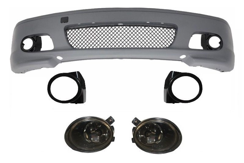 Front Bumper M-Tech II Design with Smoke Fog Lights for BMW 3 Series E46 Coupe Cabrio (1999–2007) Without PDC
