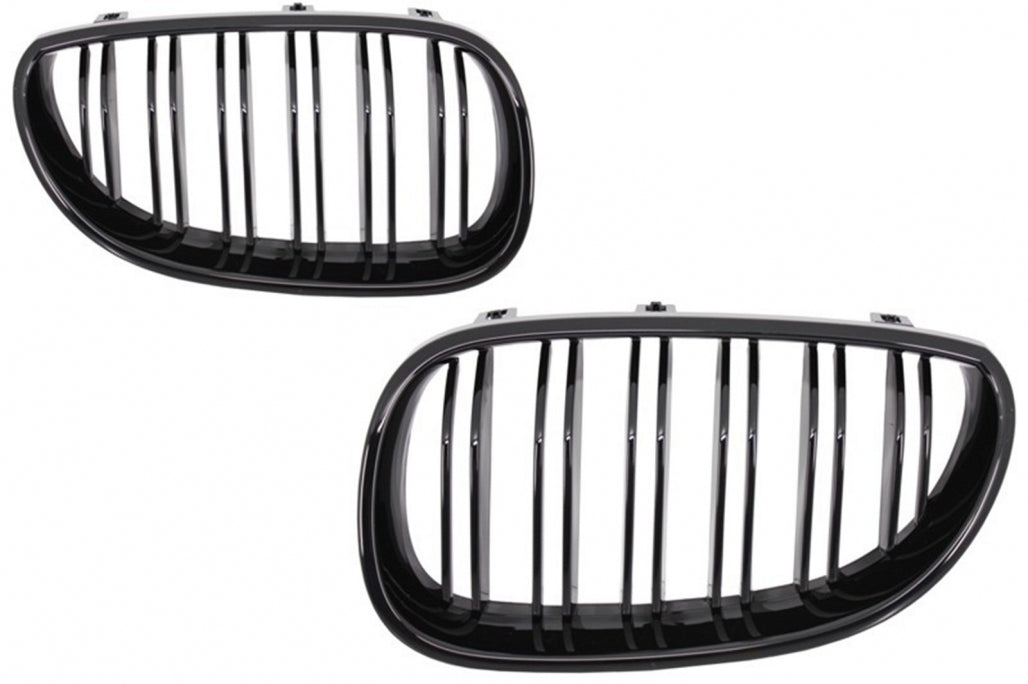 Front Bumper M-Technik with Double Stripe Kidney Grilles Shiny Black for BMW 5 Series E60 E61 (2003-2007)