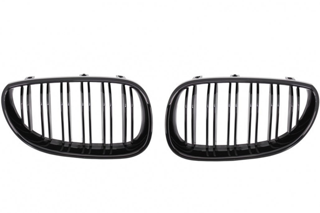 Front Bumper M-Technik with Double Stripe Kidney Grilles Shiny Black for BMW 5 Series E60 E61 (2003-2007)