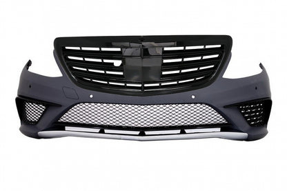 Front Bumper S63 Design with Piano Black Central Grille for Mercedes S-Class W222 (2013–06.2017)