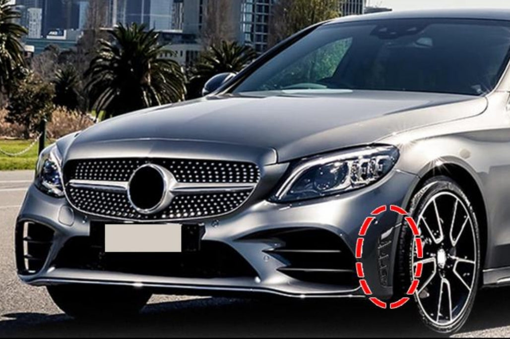 Front Bumper Side Fins Piano Black for Mercedes C-Class W205 S205 Facelift AMG Sport Line (2018–2020)