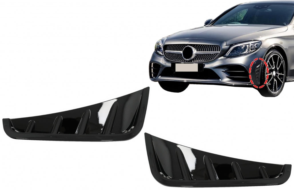 Front Bumper Side Fins Piano Black for Mercedes C-Class W205 S205 Facelift AMG Sport Line (2018–2020)