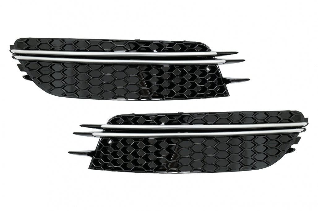 Front Bumper Side Grilles RS Design Black with Brushed Aluminium Inserts for Audi A6 C7 4G (2012–2015)