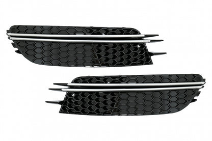 Front Bumper Side Grilles RS Design Black with Brushed Aluminium Inserts for Audi A6 C7 4G (2012–2015)