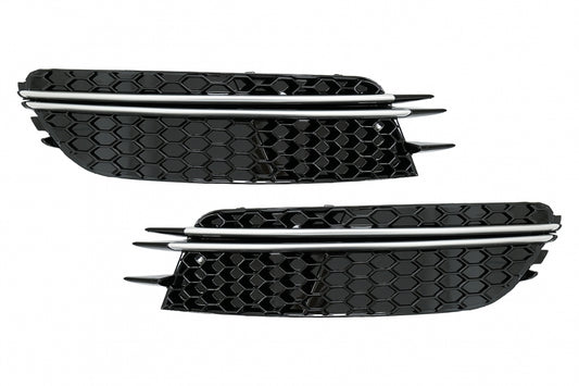Front Bumper Side Grilles RS Design Black with Brushed Aluminium Inserts for Audi A6 C7 4G (2012–2015)