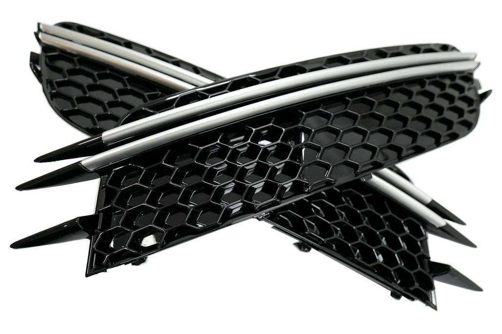 Front Bumper Side Grilles RS Design Black with Brushed Aluminium Inserts for Audi A6 C7 4G (2012–2015)