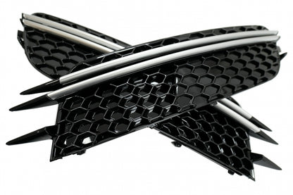 Front Bumper Side Grilles RS Design Black with Brushed Aluminium Inserts for Audi A6 C7 4G (2012–2015)