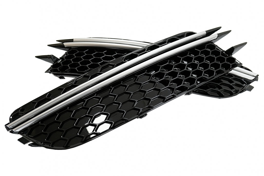 Front Bumper Side Grilles RS Design Black with Brushed Aluminium Inserts for Audi A6 C7 4G (2012–2015)