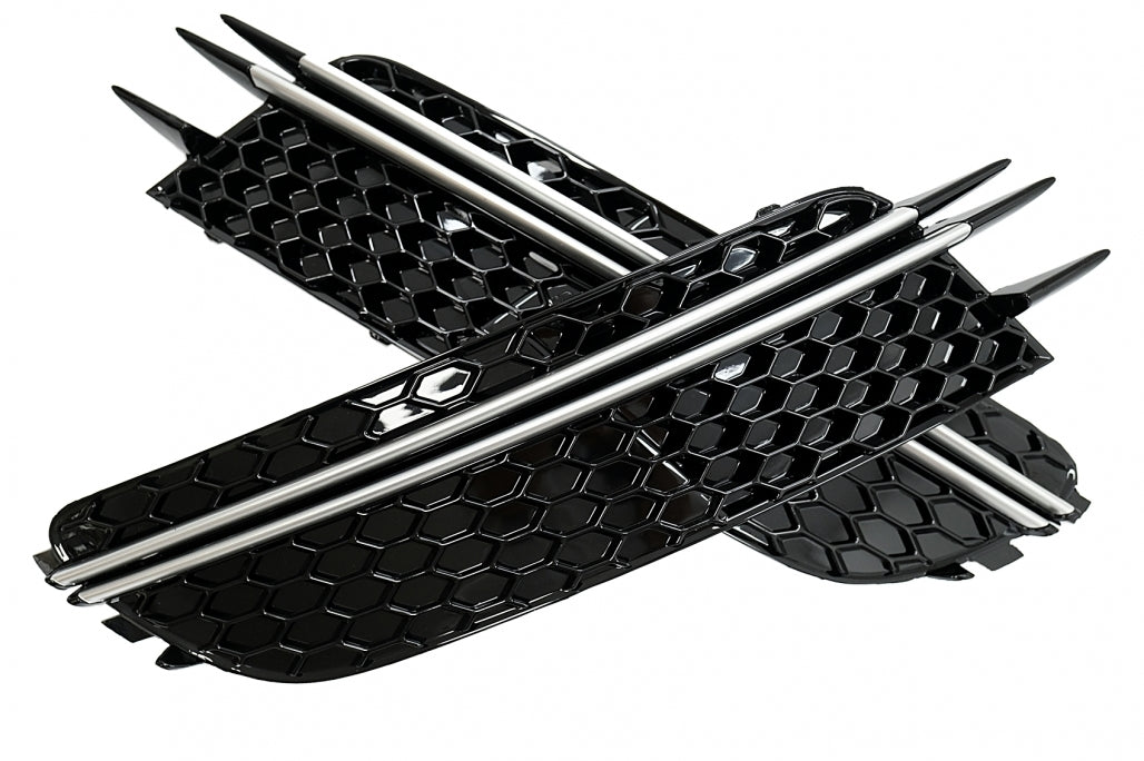 Front Bumper Side Grilles RS Design Black with Brushed Aluminium Inserts for Audi A6 C7 4G (2012–2015)