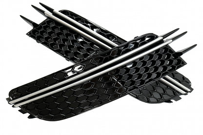 Front Bumper Side Grilles RS Design Black with Brushed Aluminium Inserts for Audi A6 C7 4G (2012–2015)