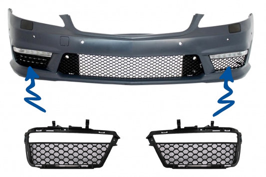 Front Bumper Side Grilles with Fog Light DRL for Mercedes S-Class W221 (2005–2012) S63 S65 Design