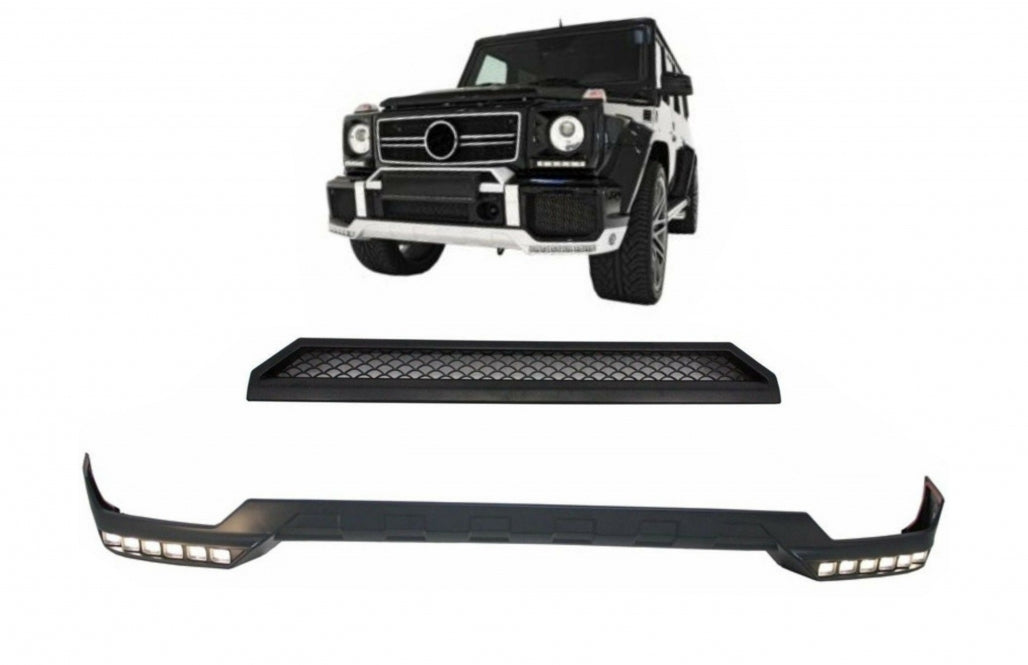Front Bumper Spoiler LED DRL Extension and Upper Spoiler Lip for Mercedes G-Class W463 (1989–2017)