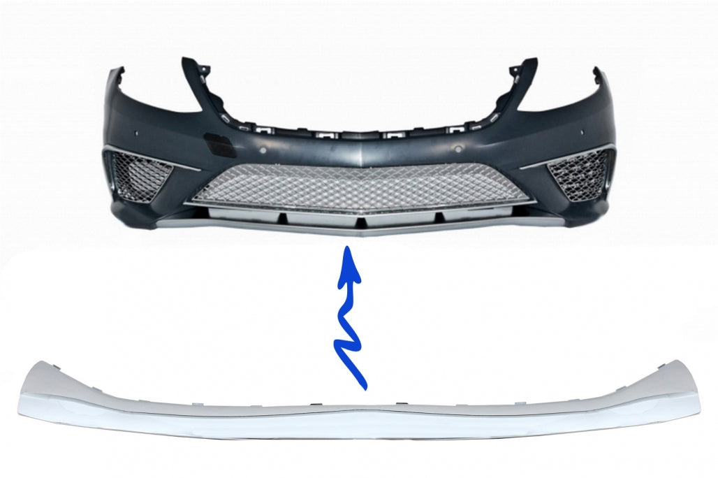 Front Bumper Spoiler Lip Upper Plate Chrome for Mercedes S-Class W222 (2013-up) S65 Design