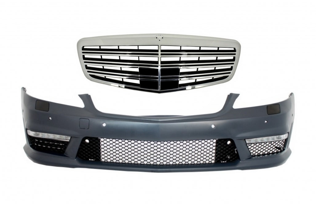 Front Bumper with Central Grille S63 S65 Design for Mercedes S-Class W221 (2005–2012)