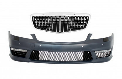 Front Bumper with Single Frame Vertical Grille S63 S65 Design for Mercedes S-Class W221 (2005–2012)