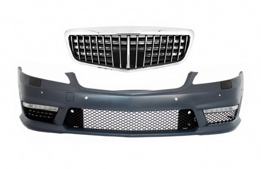 Front Bumper with Single Frame Vertical Grille S63 S65 Design for Mercedes S-Class W221 (2005–2012)
