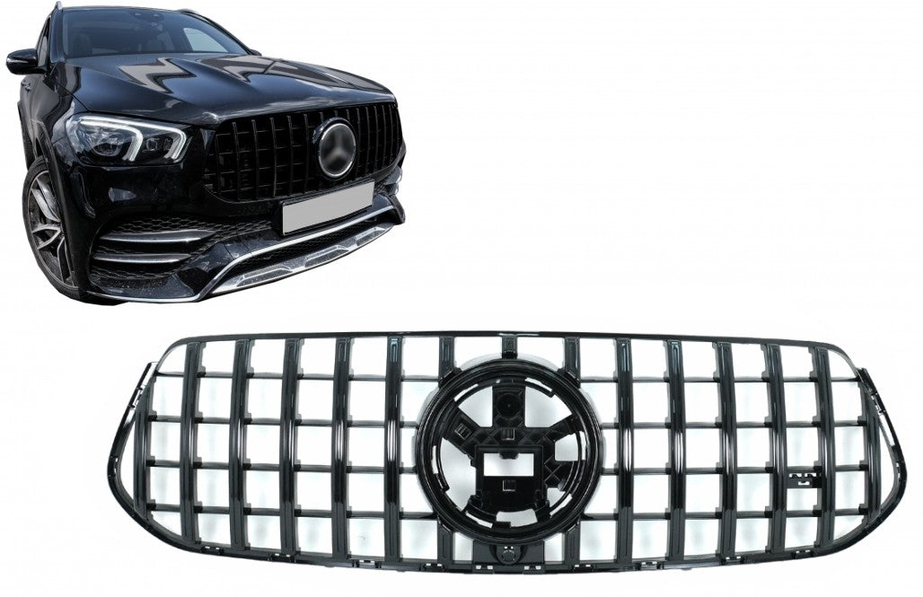 Front Central Grille GT-R Panamericana All Black for Mercedes GLE W167 V167 C167 (2019–06.2023)