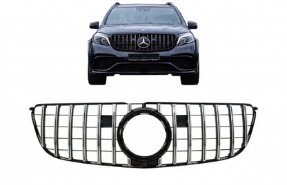 Front Central Grille GTR Design Black Chrome for Mercedes GLS X166 Facelift (2016–2018)
