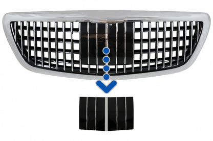 Front Grille Distronic Cover Vertical Design Chrome for Mercedes S-Class W222 X222 (2014–2020)